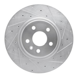 Tesla Model X Brake Rotor (1) - Front Right - R1 Concepts - Drilled & Slotted - Silver - `12-`21